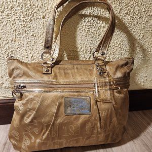 Vintage Coach Poppy Story Patch Gold Glam Tote Bag